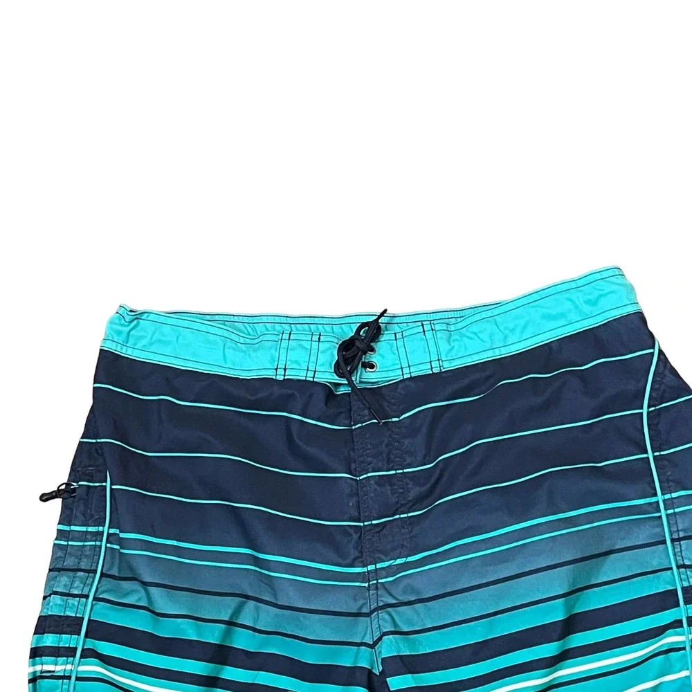 Roundtree & Yorke Swim Trunks Men Large Swimwear Board Short Striped Zip Pockets
